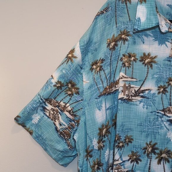 3/$20 ISLAND SHORES Hawaiian Short Sleeve Buttoned Shirt Tropical Beach Palm - Picture 3 of 10